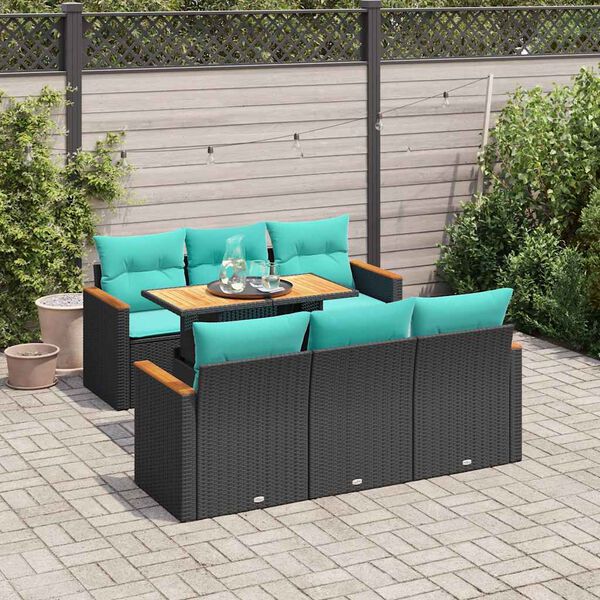 vidaXL 7 Piece Garden Sofa Set with Cushions Black Poly Rattan