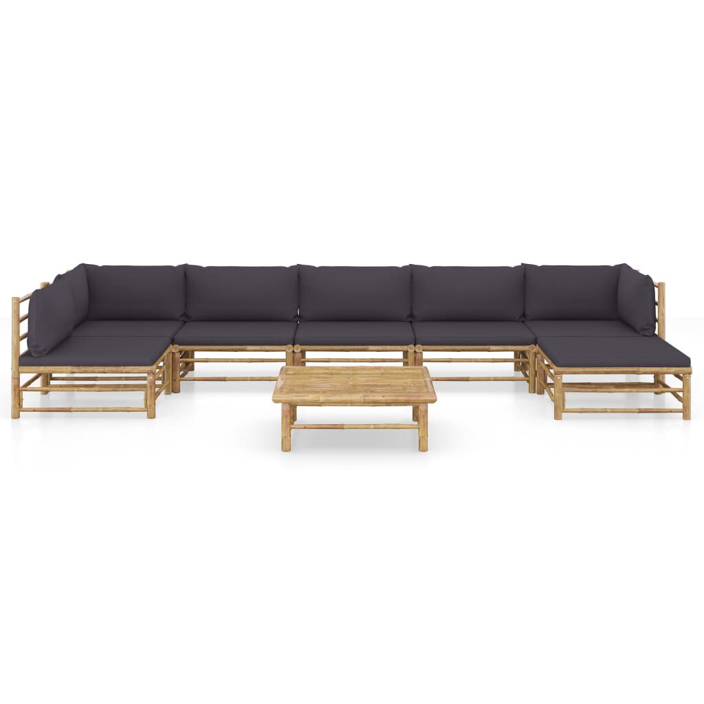 vidaXL 8 Piece Garden Lounge Set with Dark Grey Cushions Bamboo