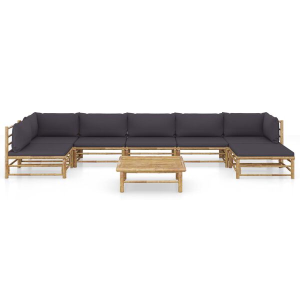 vidaXL 8 Piece Garden Lounge Set with Dark Grey Cushions Bamboo