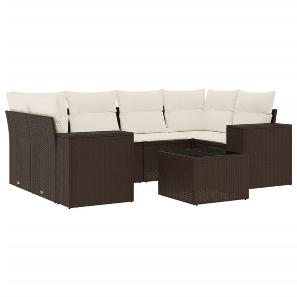 vidaXL 7 Piece Garden Sofa Set with Cushions Brown Poly Rattan