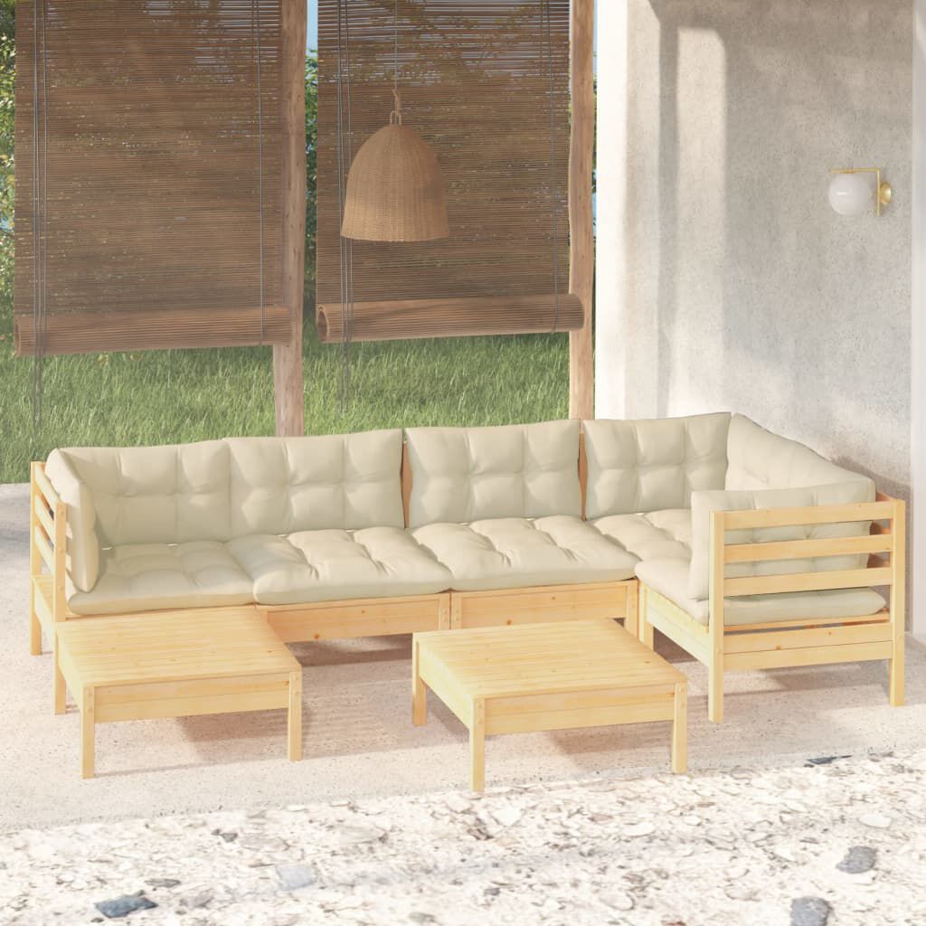 vidaXL 7 Piece Garden Lounge Set with Cream Cushions Solid Pinewood