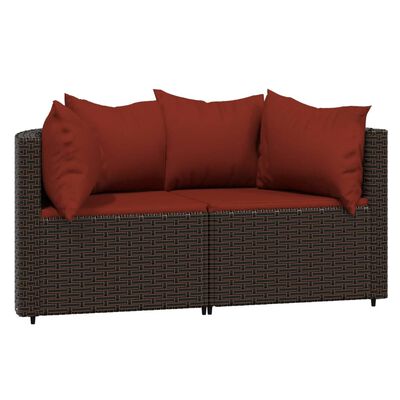vidaXL Garden Corner Sofas with Cushions 2 pcs Brown Poly Rattan