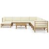 vidaXL 9 Piece Garden Lounge Set with Cream White Cushions Bamboo