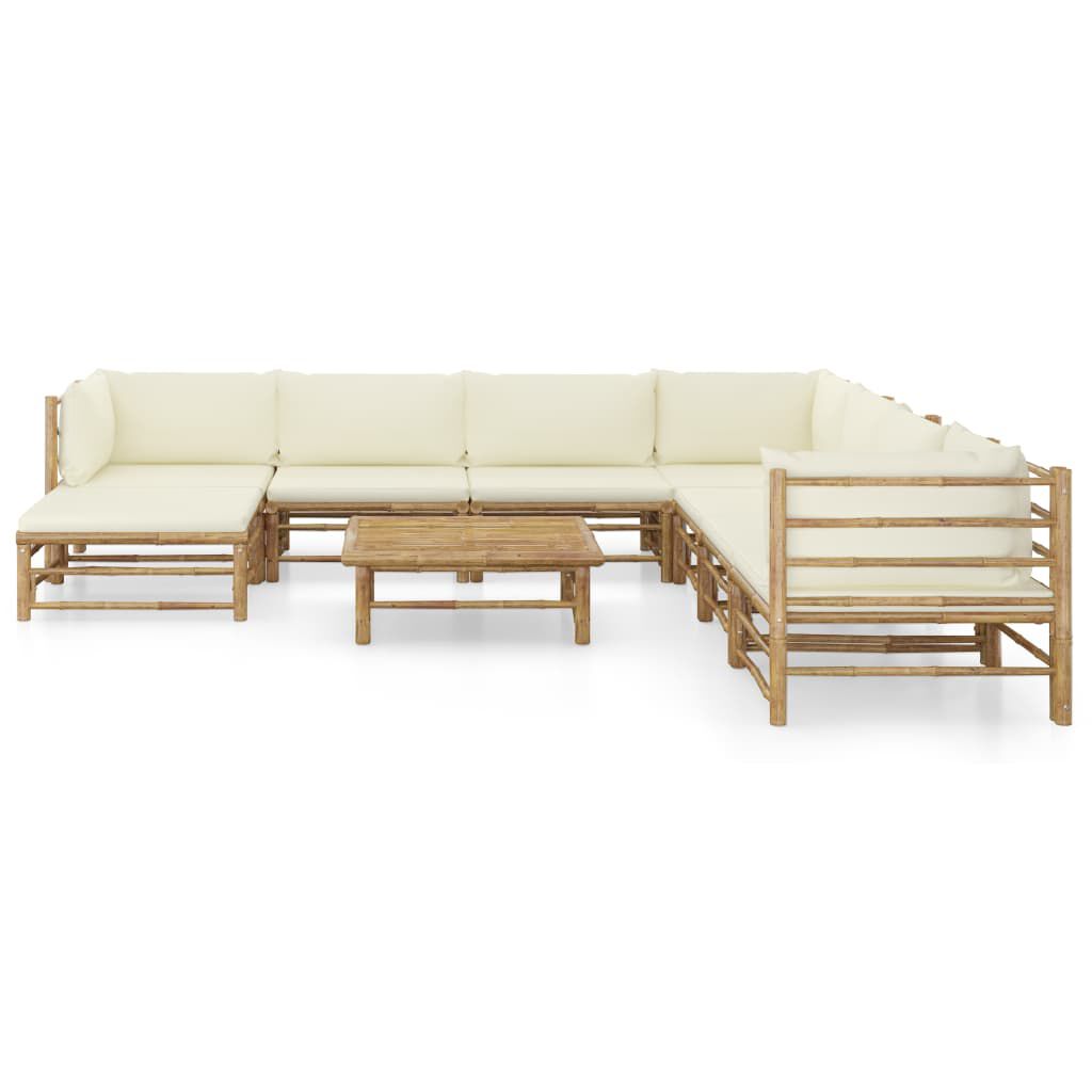 vidaXL 9 Piece Garden Lounge Set with Cream White Cushions Bamboo