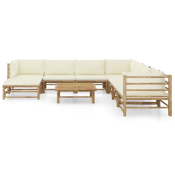 vidaXL 9 Piece Garden Lounge Set with Cream White Cushions Bamboo