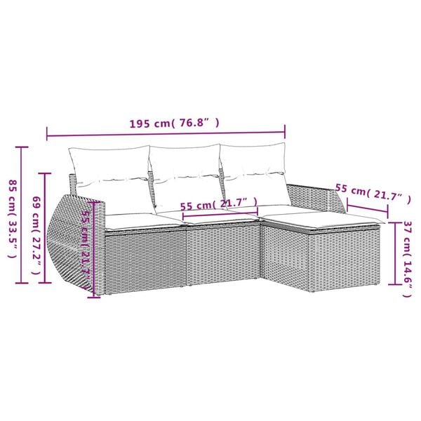 vidaXL 4 Piece Garden Sofa Set with Cushions Brown Poly Rattan
