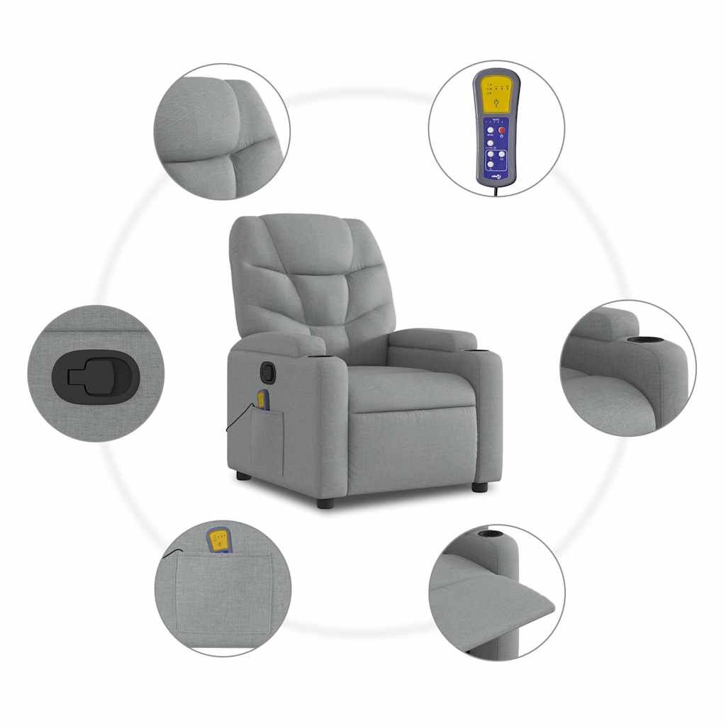 vidaXL Stand up Massage Recliner Chair Light Grey Fabric