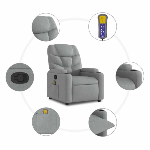 vidaXL Stand up Massage Recliner Chair Light Grey Fabric