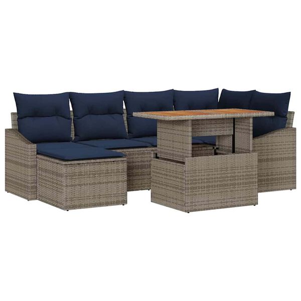 vidaXL Garden Dining Set with Cushion 7 pcs Grey and Navy