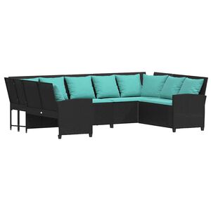 vidaXL Garden Sofa with Cushions Black Poly Rattan