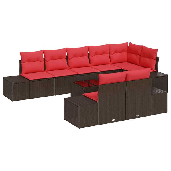vidaXL Garden Sofa Set with Cushion 9 pcs Brown Poly rattan