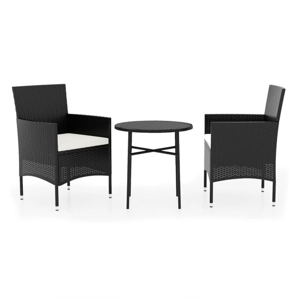 vidaXL 3 Piece Garden Dining Set Poly Rattan Black