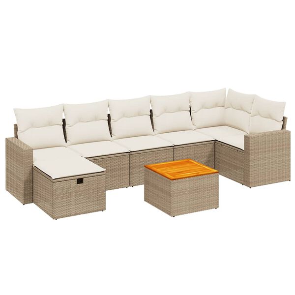 vidaXL 8 Piece Garden Sofa Set with Cushions Beige Poly Rattan