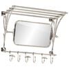 vidaXL Luggage Rack with Coat Hangers & Mirror Wall Mounted Aluminium