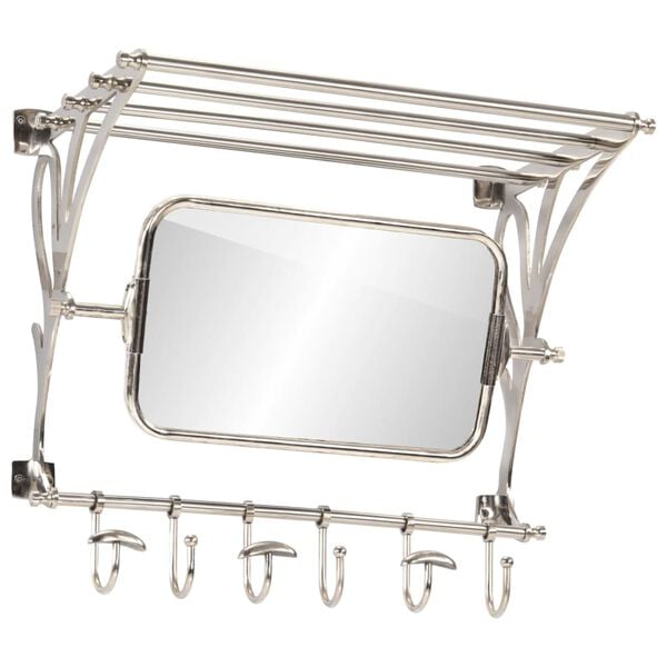 vidaXL Luggage Rack with Coat Hangers & Mirror Wall Mounted Aluminium