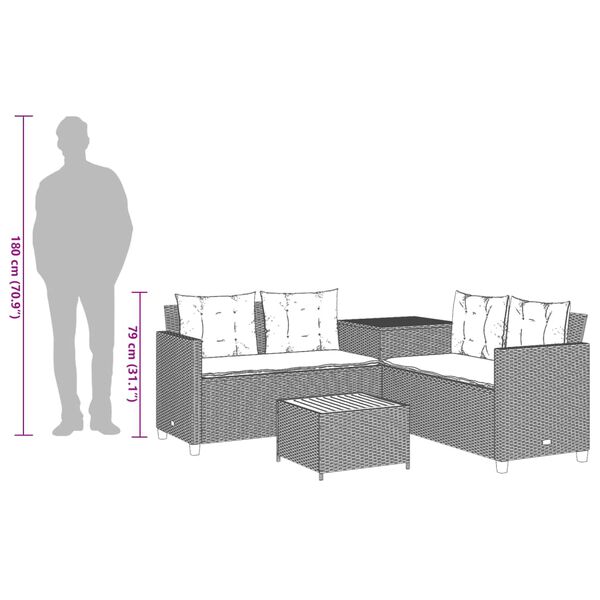 vidaXL Garden Sofa with Table and Cushions L-Shaped Black Poly Rattan