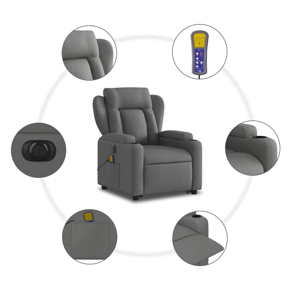 vidaXL Electric Stand up Massage Recliner Chair Dark Grey Fabric