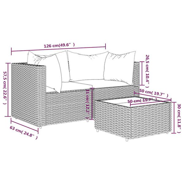 vidaXL 3 Piece Garden Lounge Set with Cushions Grey Poly Rattan