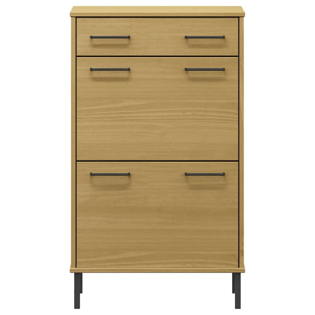 vidaXL Shoe Rack with Metal Legs Brown Solid Wood Pine OSLO
