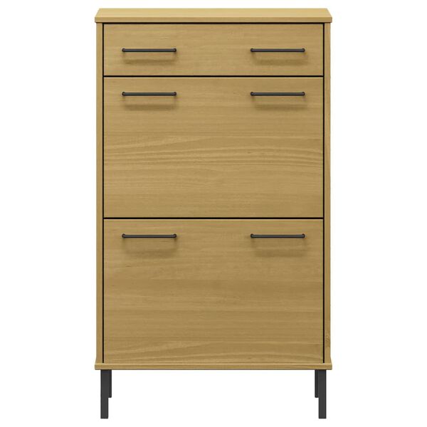 vidaXL Shoe Rack with Metal Legs Brown Solid Wood Pine OSLO