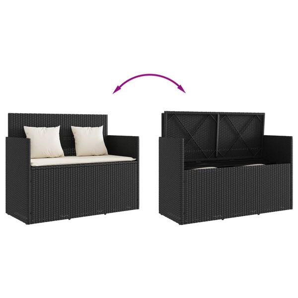 vidaXL Garden Bench with Cushions Black Poly Rattan