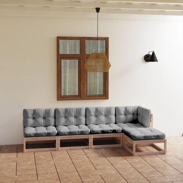 vidaXL 5 Piece Garden Lounge Set with Cushions Solid Pinewood