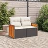 vidaXL Garden Sofa with Cushions 2-Seater Black Poly Rattan