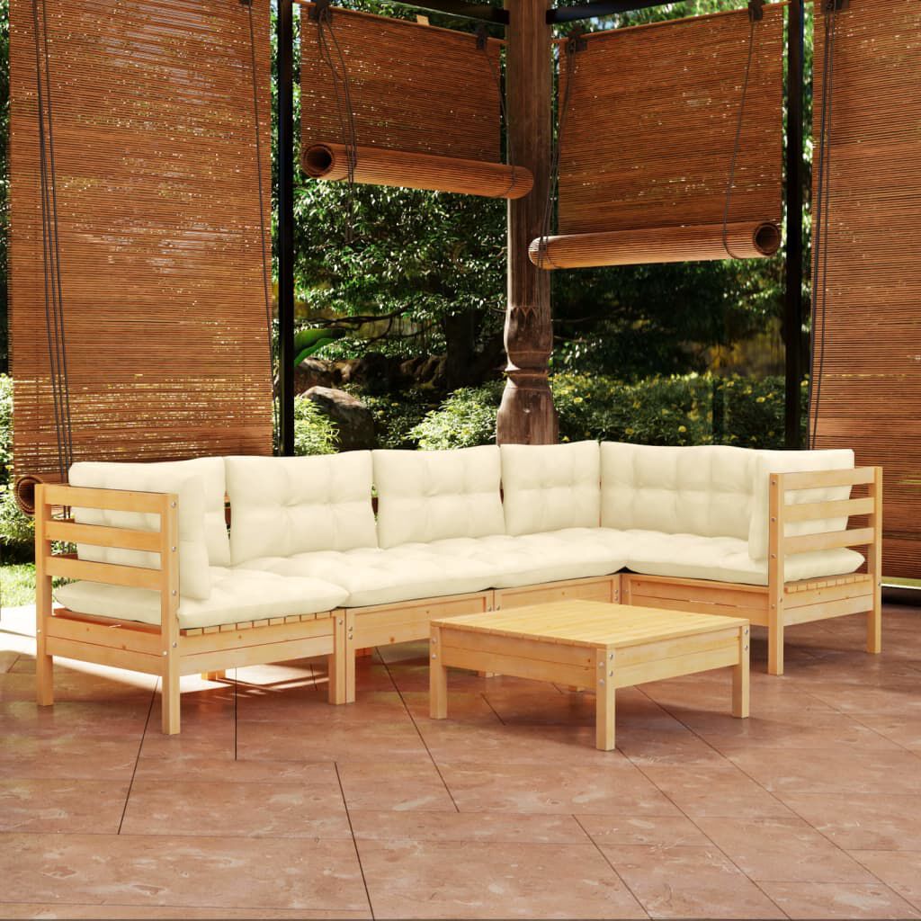 vidaXL 6 Piece Garden Lounge Set with Cream Cushions Pinewood