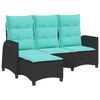 vidaXL Reclining Garden Sofa with Cushions L-shaped Black Poly Rattan