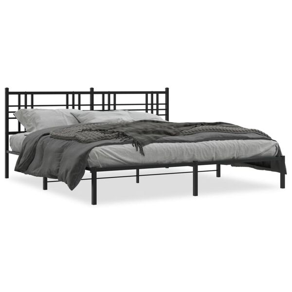 vidaXL Metal Bed Frame without Mattress with Headboard Black 193x203cm