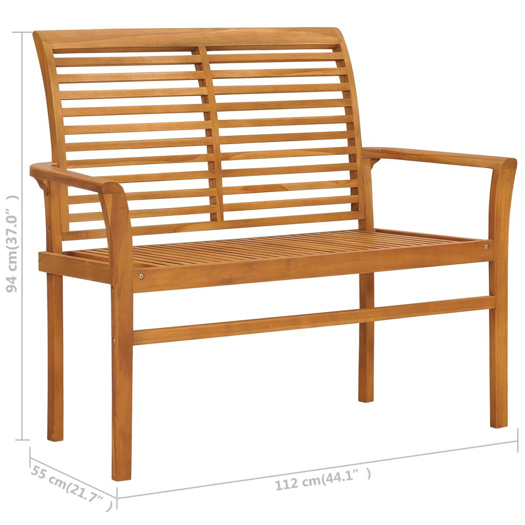 vidaXL Garden Bench with Green Cushion 112 cm Solid Teak Wood
