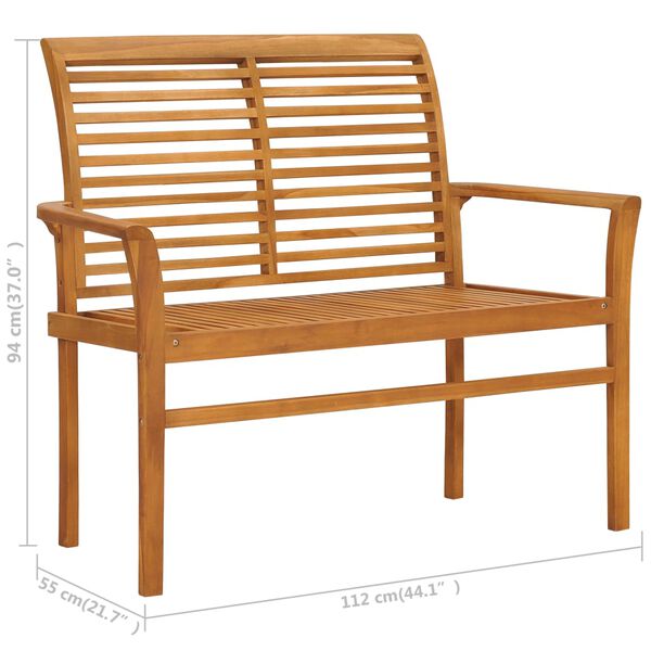 vidaXL Garden Bench with Green Cushion 112 cm Solid Teak Wood