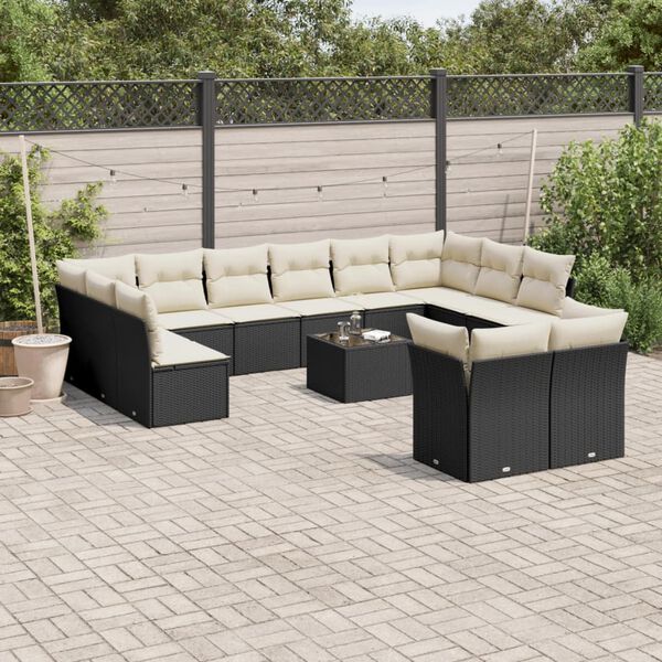 vidaXL 13 Piece Garden Sofa Set with Cushions Black Poly Rattan