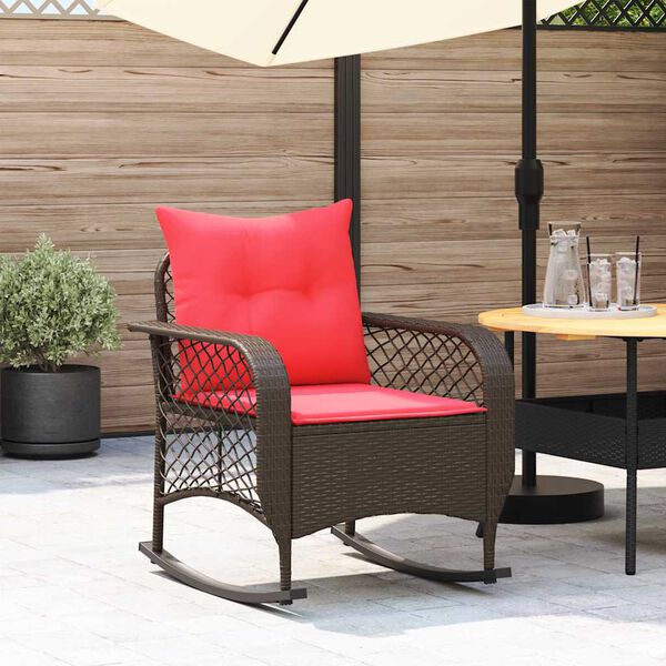 vidaXL Garden Rocking Chair with Cushions Brown Poly Rattan
