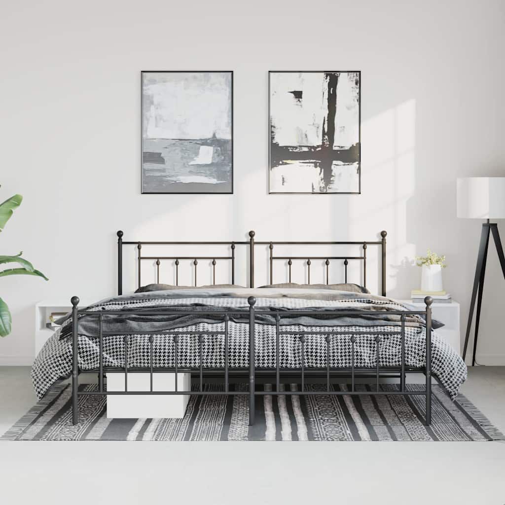 vidaXL Metal Bed Frame without Mattress with Footboard Black 183x213cm