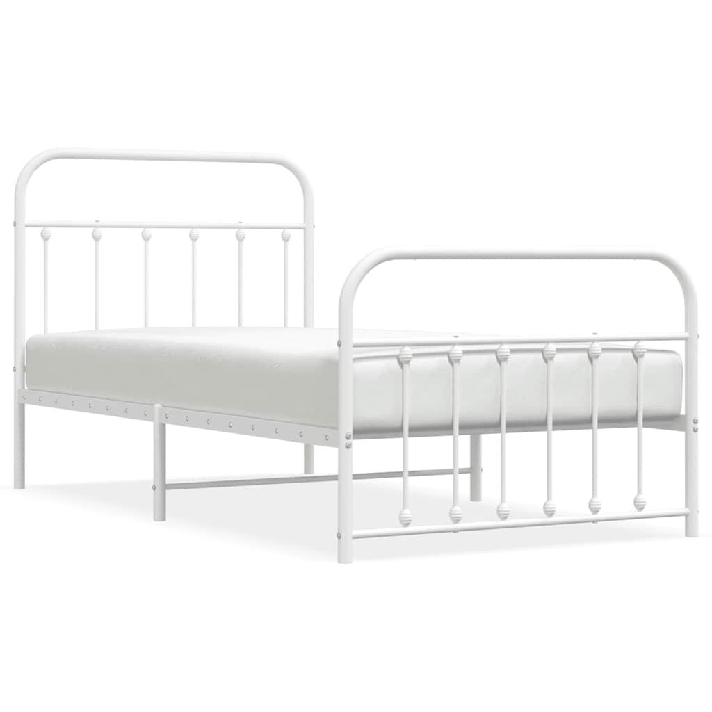 vidaXL Metal Bed Frame without Mattress with Footboard White 100x190cm