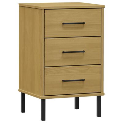 vidaXL Bedside Cabinet with Metal Legs Brown Solid Wood Pine OSLO