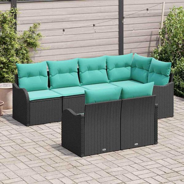 vidaXL Garden Sofa Set with Cushion 7 pcs Black Poly rattan