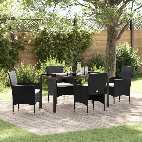 vidaXL Garden Dining Set with Cushion 5 pcs Black Poly Rattan