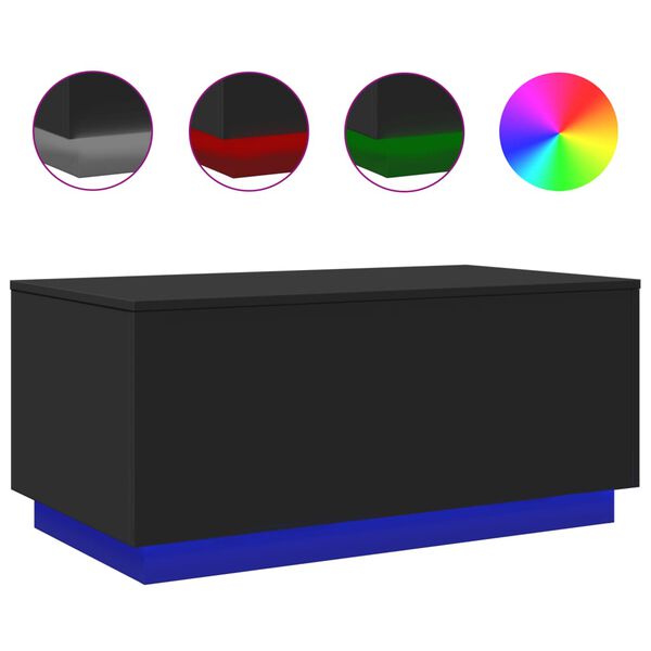 vidaXL Coffee Table with LED Lights Black 90x50x40 cm