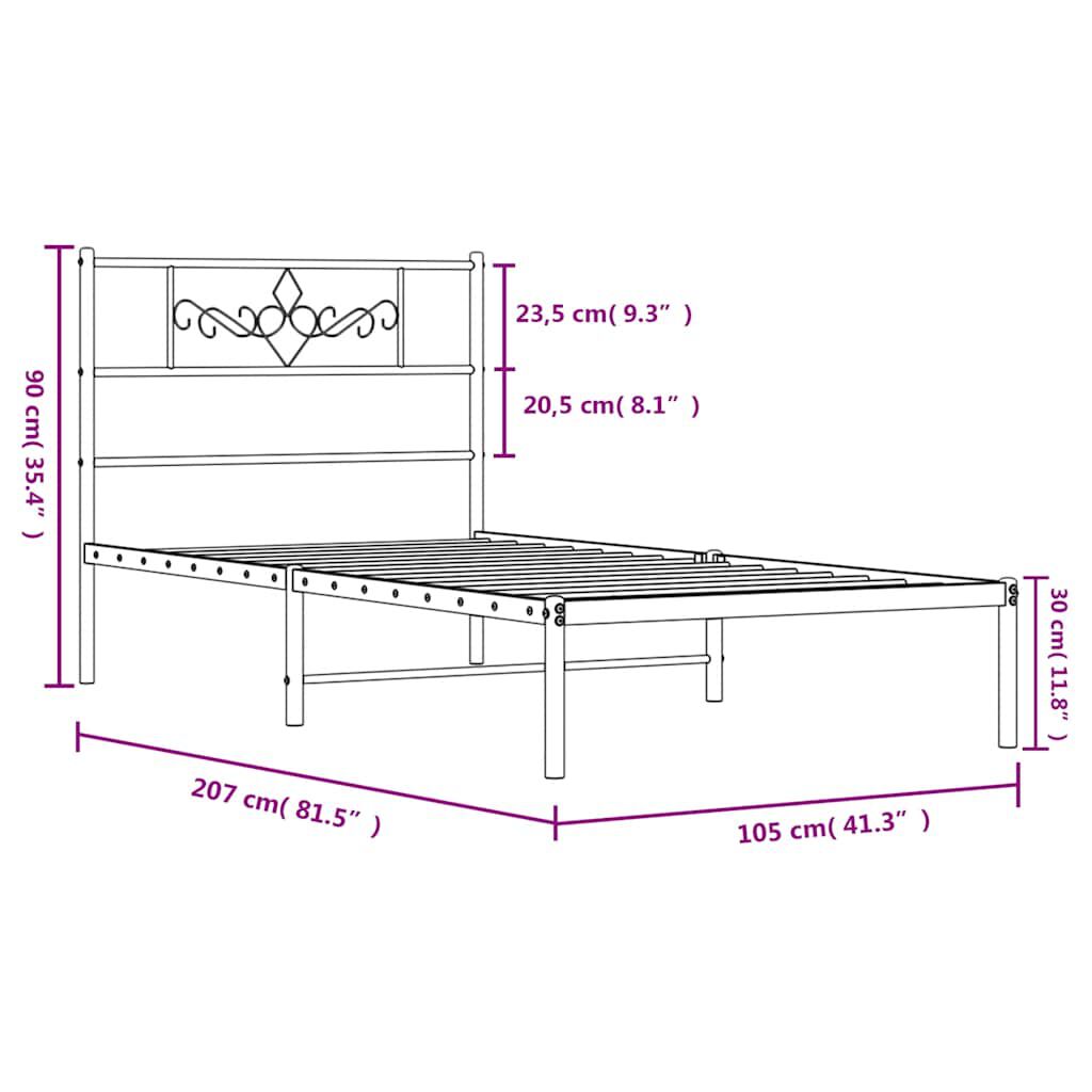 vidaXL Metal Bed Frame without Mattress with Headboard White 100x200cm