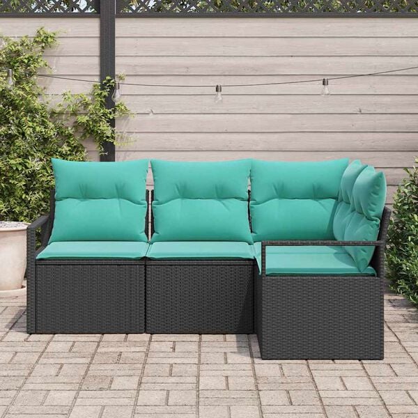 vidaXL Garden Sofa Set 4 pcs Black and Turquoise Poly Rattan