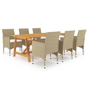 vidaXL 7 Piece Garden Dining Set Beige