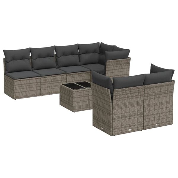 vidaXL 8 Piece Garden Sofa Set with Cushions Grey Poly Rattan