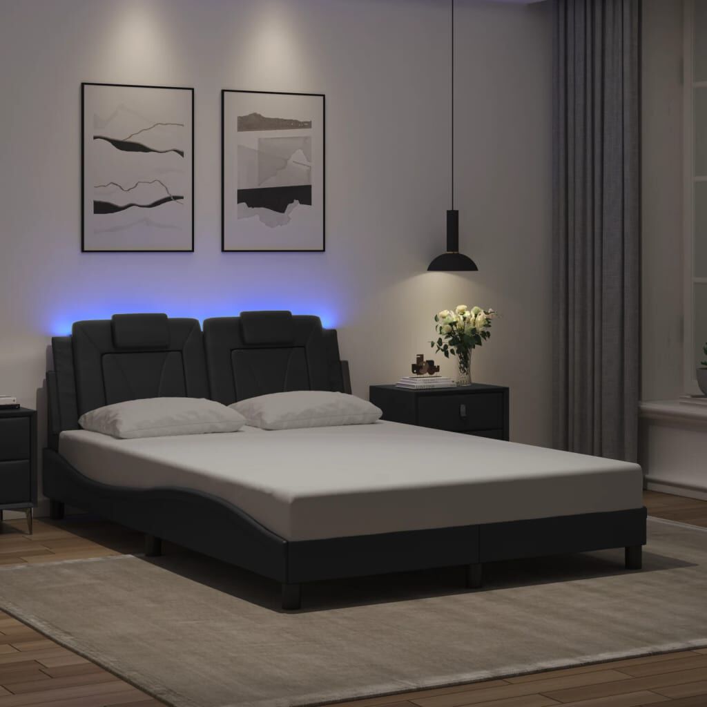 vidaXL Bed Frame with LED without Mattress Black 137x187 cm Double
