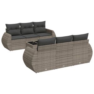vidaXL 7 Piece Garden Sofa Set with Cushions Grey Poly Rattan