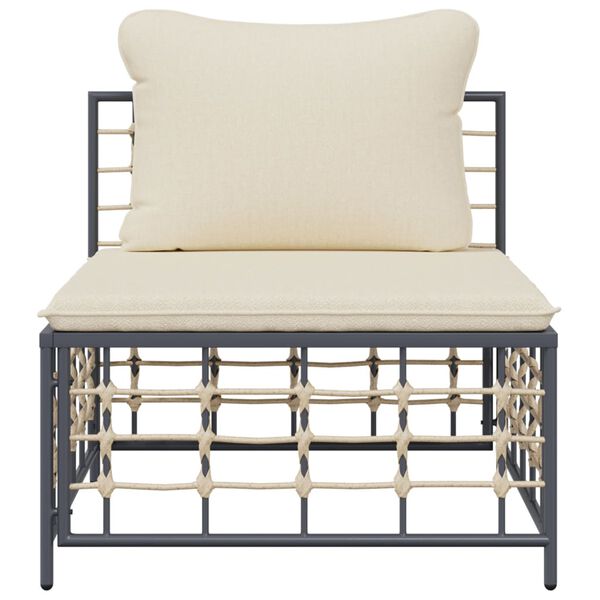 vidaXL Garden Middle Sofa with Beige Cushions Poly Rattan