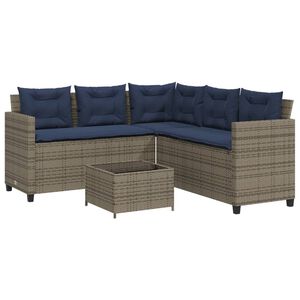 vidaXL Garden Sofa with Table and Cushions L-Shaped Grey Poly Rattan