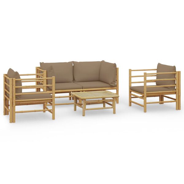 vidaXL 5 Piece Garden Lounge Set with Taupe Cushions Bamboo