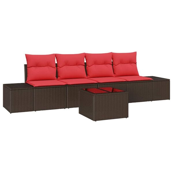 vidaXL Sofa Set with Cushion 5 pcs Brown Poly Rattan